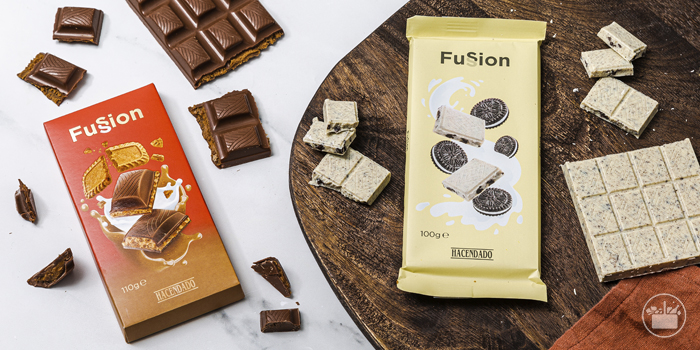 3 tipos de tabletes de Chocolate Fussion com diferentes recheios.